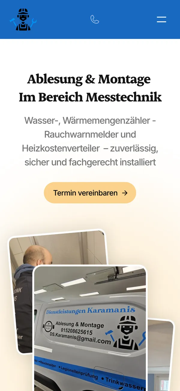 Website von Dienstleistungen Karamanis, am Telefon