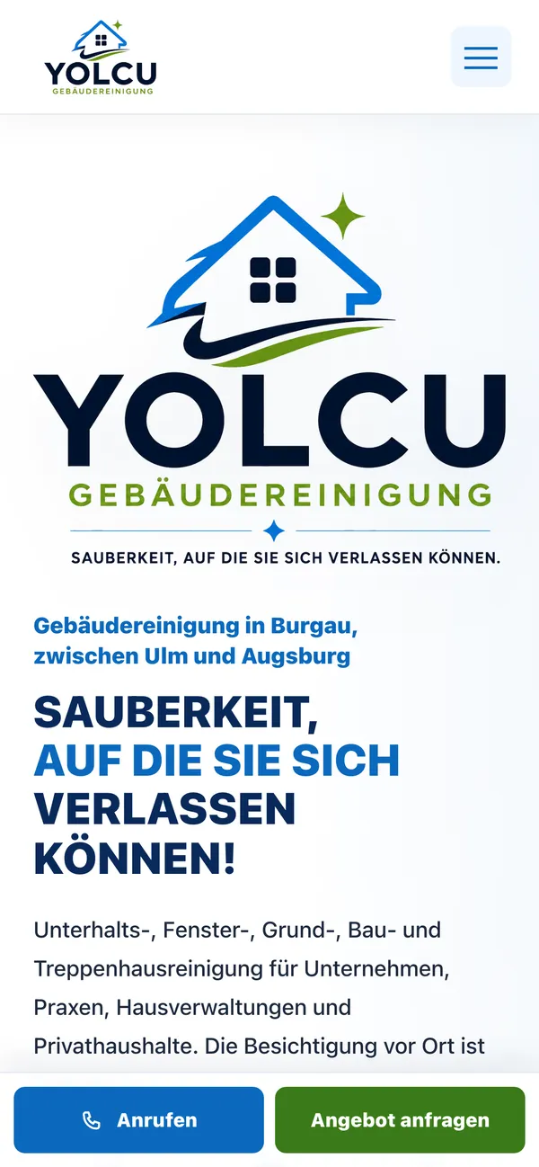 Website von Yolcu Gebäudereinigung, am Telefon